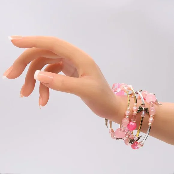 Angels theme Rose Quartz stone bead bracelet with Pearls and Crystals. - Picture 2 of 7